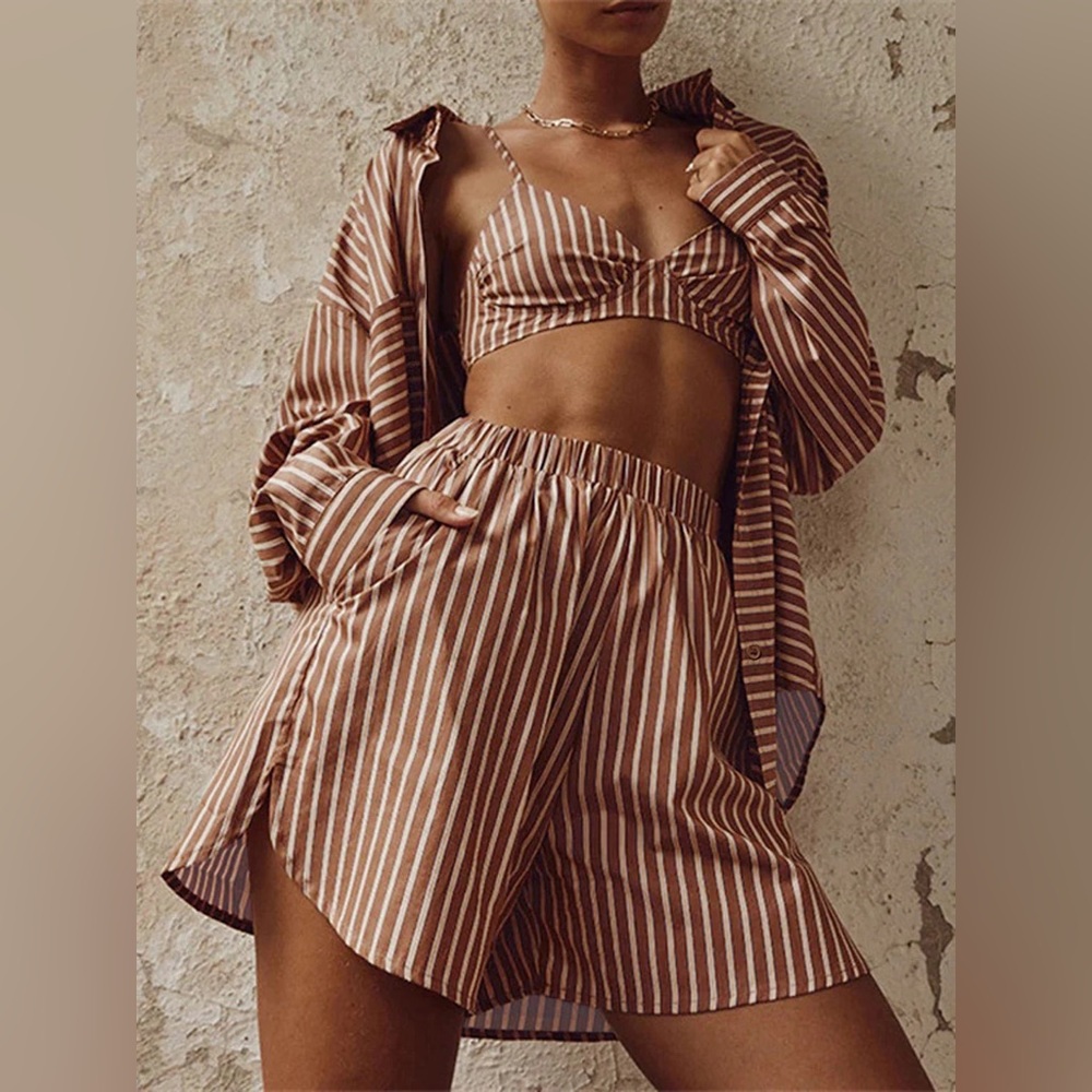 Stripe Three Piece Shorts Set‎